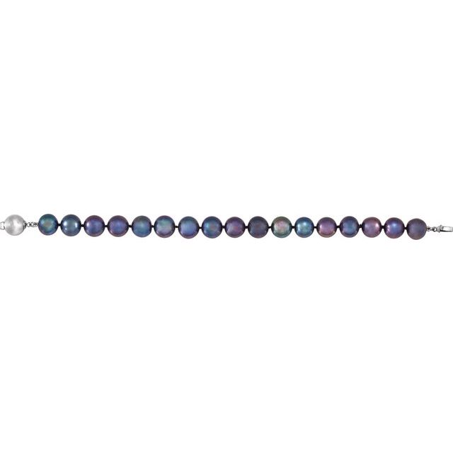 Sterling Silver Cultured Black Freshwater Pearl 7 3/4" Bracelet