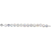 Sterling Silver 13-14 mm Cultured White Freshwater Pearl Coin  7 3/4" Bracelet