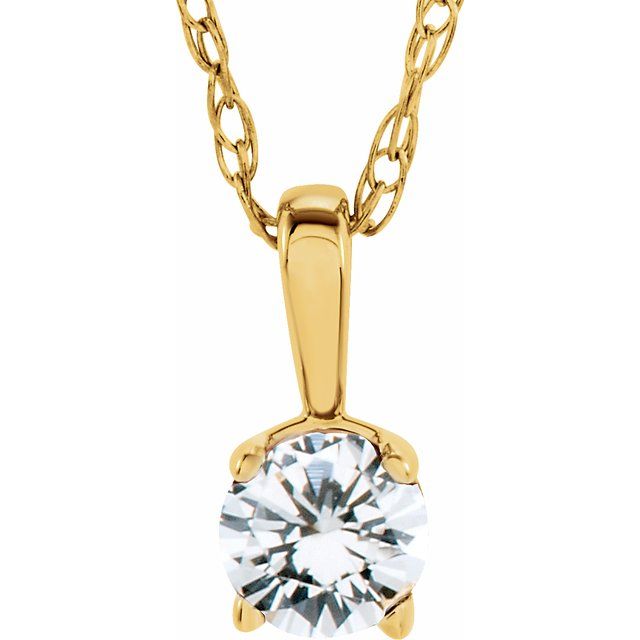 14K Yellow Gold 3 mm Natural White Sapphire Youth Solitaire Necklace - Motek Jewelry