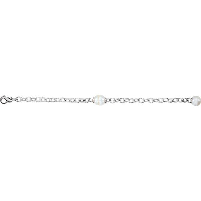 Sterling Silver Cultured White Freshwater Pearl 8.5" Bracelet