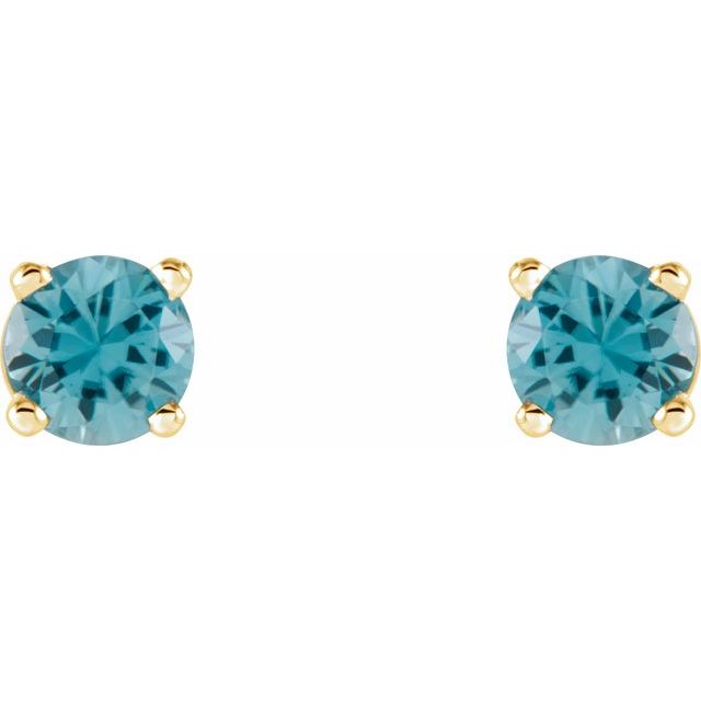 14K Yellow 4 mm Natural Blue Zircon Stud Earrings