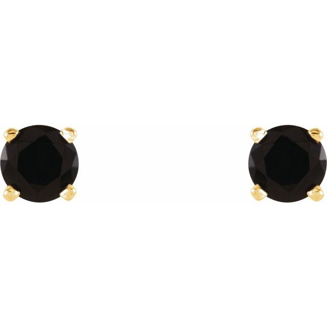 14K Yellow 4 mm Natural Black Onyx Stud Earrings
