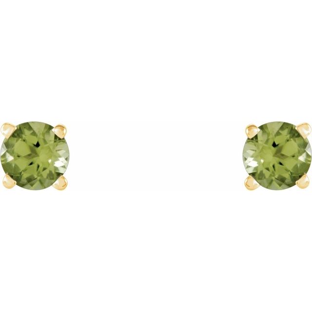 14K Yellow 4 mm Natural Peridot Stud Earrings