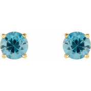 14K Yellow 5 mm Natural Blue Zircon Stud Earrings