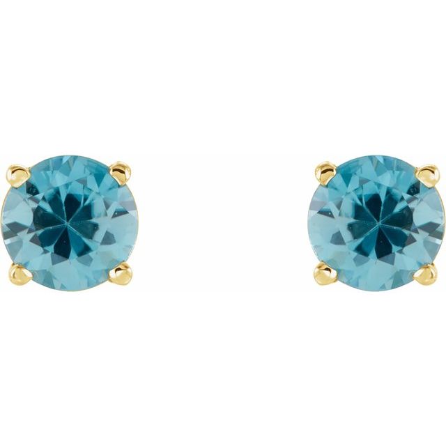 14K Yellow 5 mm Natural Blue Zircon Stud Earrings