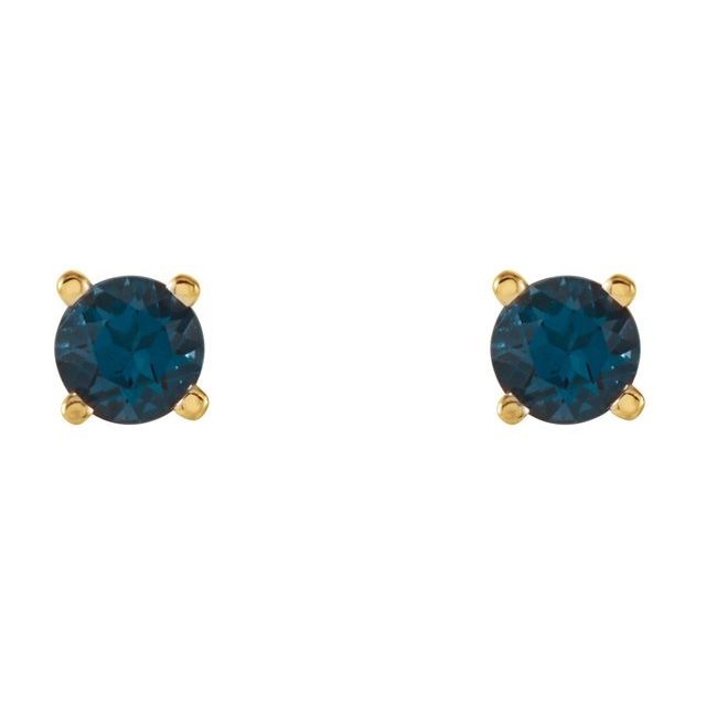 14K Yellow 4 mm Natural London Blue Topaz Stud Earrings