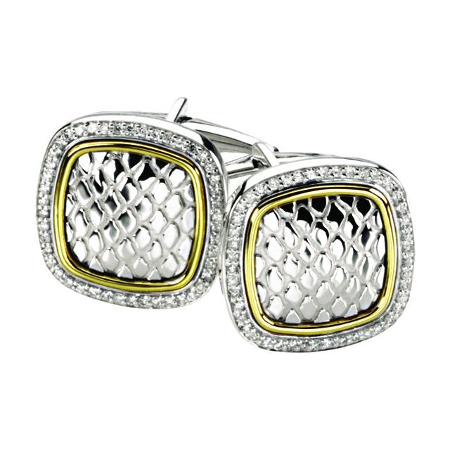 Sterling Silver & 14K Yellow 1/2 CTW Natural Diamond Snake Print Cuff Links