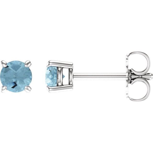 Sterling Silver 4 mm Natural Aquamarine Stud Earrings