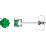 Sterling Silver 4 mm Lab-Grown Emerald Stud Earrings