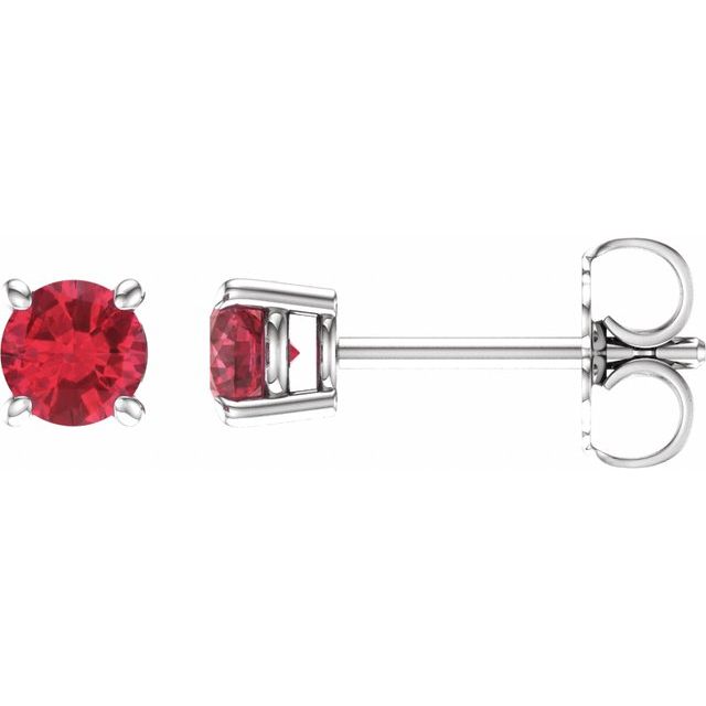 Sterling Silver 4 mm Lab-Grown Ruby Stud Earrings