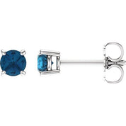 14K White 4 mm Natural London Blue Topaz Stud Earrings