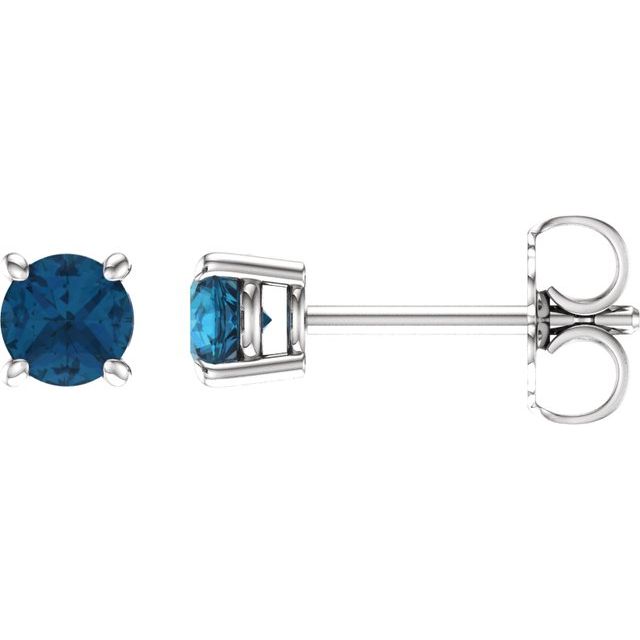 14K White 4 mm Natural London Blue Topaz Stud Earrings