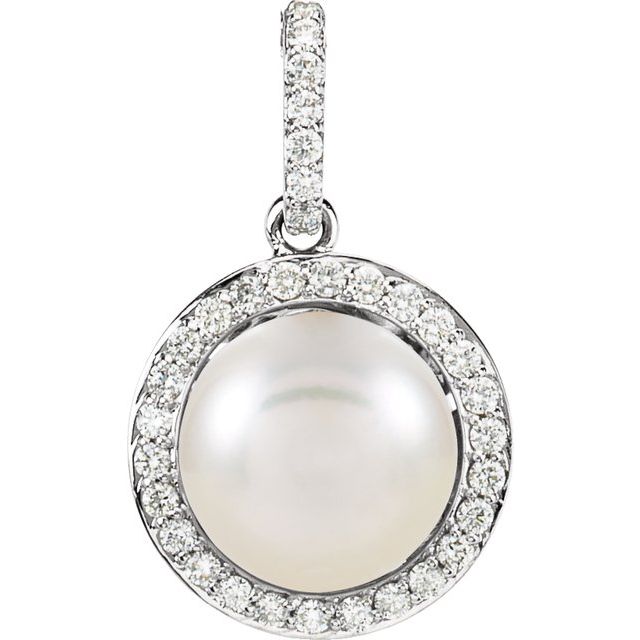 14K White Cultured Freshwater Pearl & 1/3 CTW Natural Diamond Pendant - Elegant Jewelry by Brand