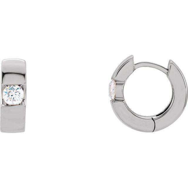 14K White 1/2 CTW Natural Diamond Hinged Hoop Earrings