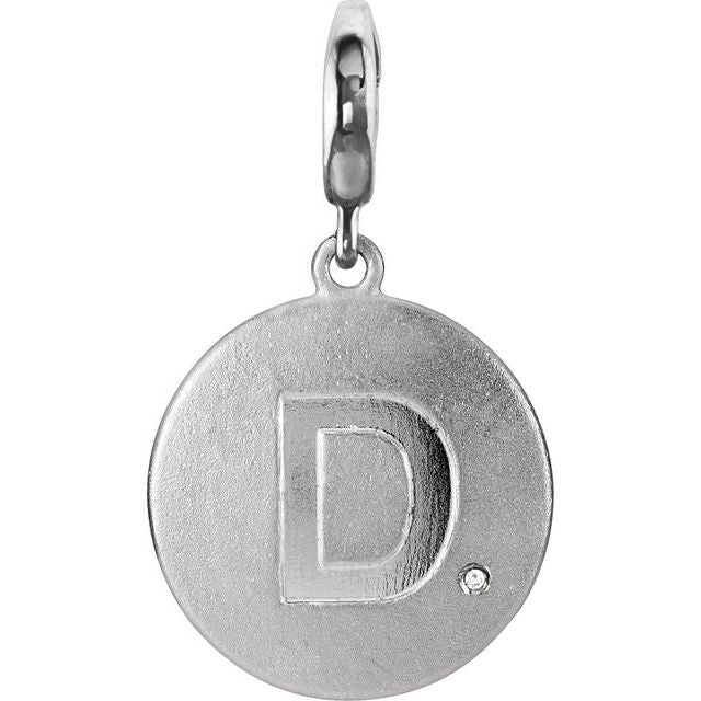 Sterling Silver .005 CT Natural Diamond Initial D Charm