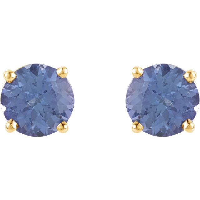 14K Yellow 5 mm Natural Tanzanite Stud Earrings