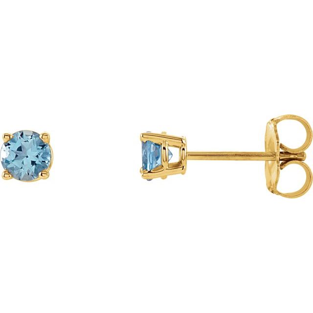 14K Yellow 4 mm Natural Aquamarine Stud Earrings