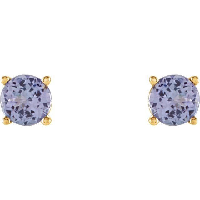 14K Yellow 4 mm Natural Tanzanite Stud Earrings