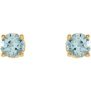 14K Yellow 4 mm Natural Aquamarine Stud Earrings