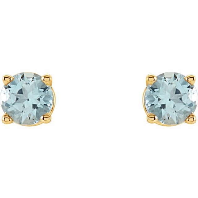 14K Yellow 4 mm Natural Aquamarine Stud Earrings