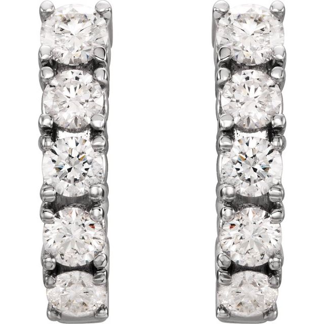 14K White 1 1/2 CTW Natural Diamond Hoop Earrings