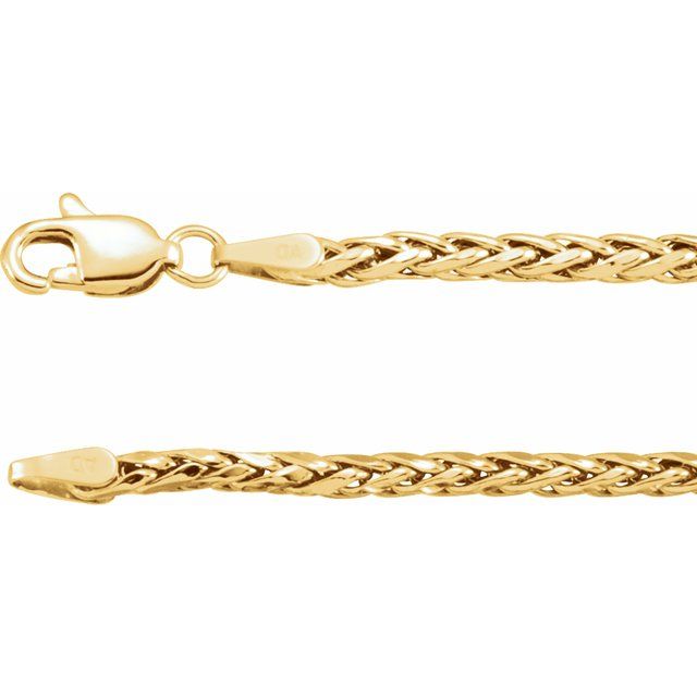 14K Yellow 3 mm Hollow Wheat 20" Chain