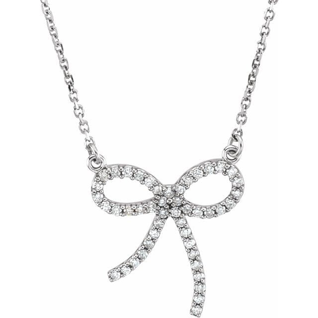 14K White 1/5 CTW Natural Diamond Bow 16" Necklace