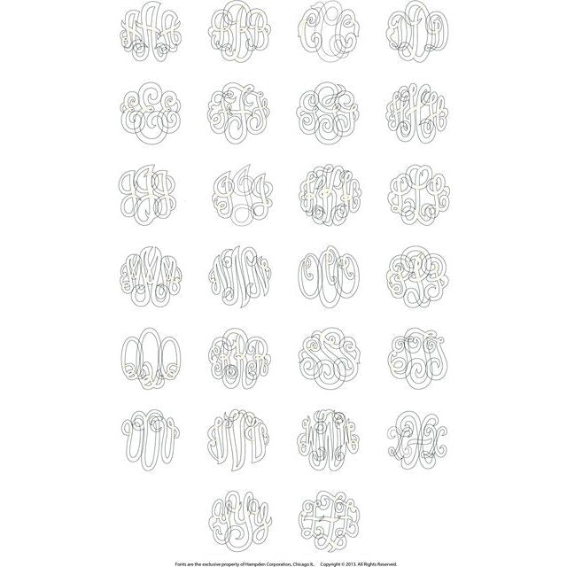 10K Imitation Aquamarine Script Monogram Necklace with 2 or 3 Initials in Various Sizes