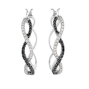 14K White 1/2 CTW Black & White Natural Diamond Hoop Earrings
