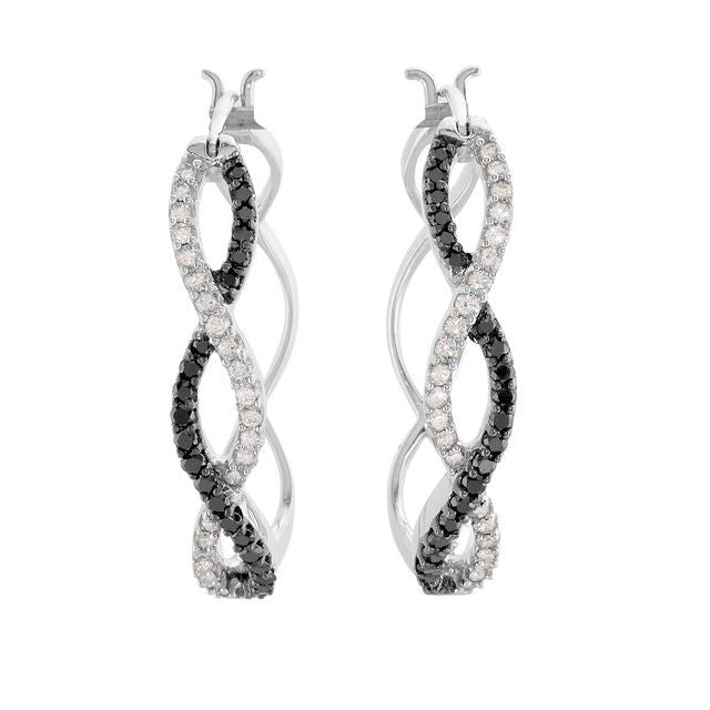 14K White 1/2 CTW Black & White Natural Diamond Hoop Earrings