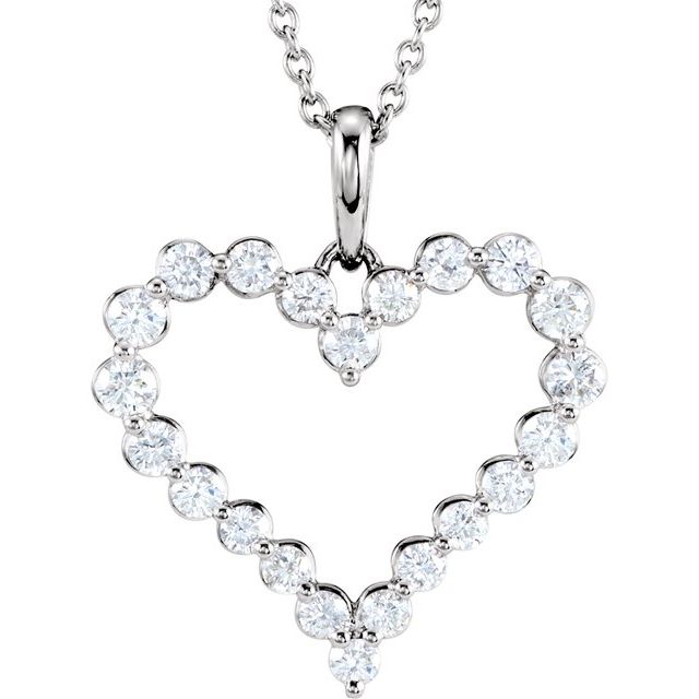 14K White 1 CTW Natural Diamond Heart 18" Necklace