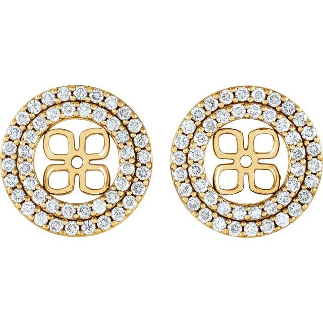 14K Yellow 3/4 CTW Natural Diamond Earring Jackets for 8 mm Pearl Stud Earrings