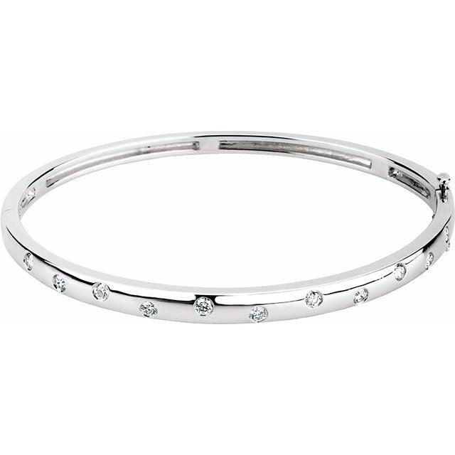 14K White 1/2 CTW Natural Diamond Bangle 6 3/4" Bracelet