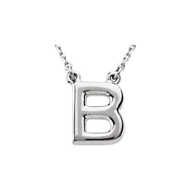 Sterling Silver Block Initial B 16" Necklace