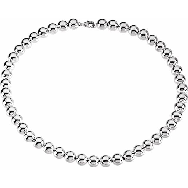 Sterling Silver 10 mm Hollow Bead 18" Chain