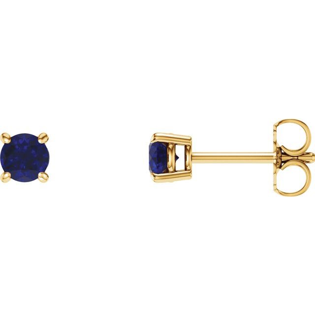14K Yellow 4 mm Natural Blue Sapphire Stud Earrings