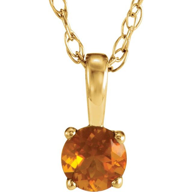14K Yellow Natural Citrine Youth Solitaire Necklace - 14" by Brand Name - Motek Jewelry