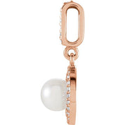 14K Rose Cultured White Freshwater Pearl & 1/8 CTW Natural Diamond Pendant