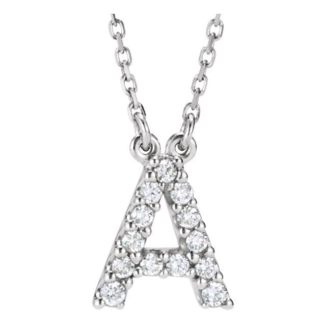 14K White 1/8 CTW Natural Diamond Initial A 16" Necklace