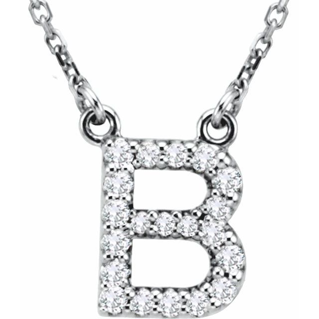 14K White 1/6 CTW Natural Diamond Initial B 16" Necklace