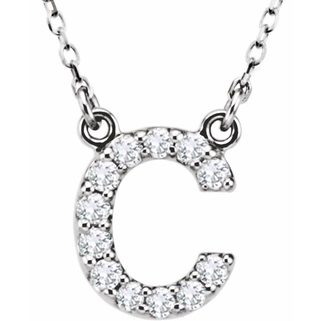 14K White 1/8 CTW Natural Diamond Initial C 16" Necklace