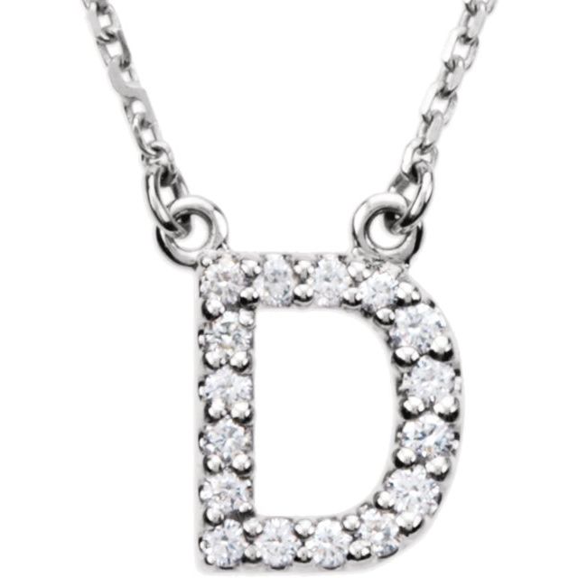 14K White 1/8 CTW Natural Diamond Initial D 16" Necklace