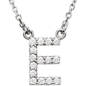 14K White 1/8 CTW Natural Diamond Initial E 16" Necklace