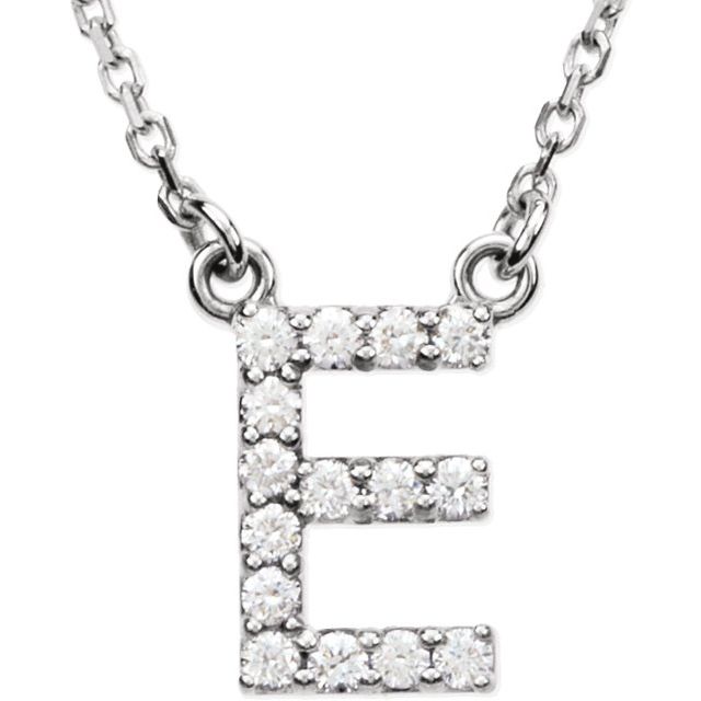 14K White 1/8 CTW Natural Diamond Initial E 16" Necklace