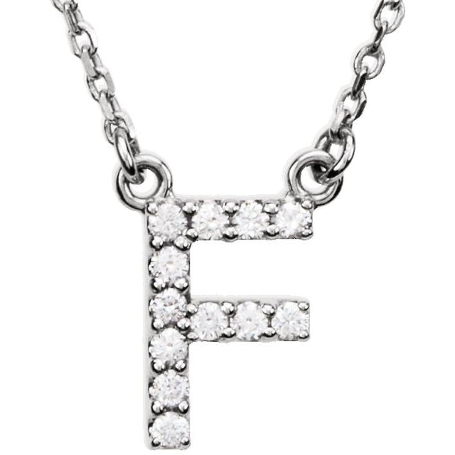 14K White 1/8 CTW Natural Diamond Initial F 16" Necklace