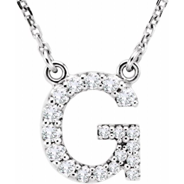 14K White 1/6 CTW Natural Diamond Initial G 16" Necklace