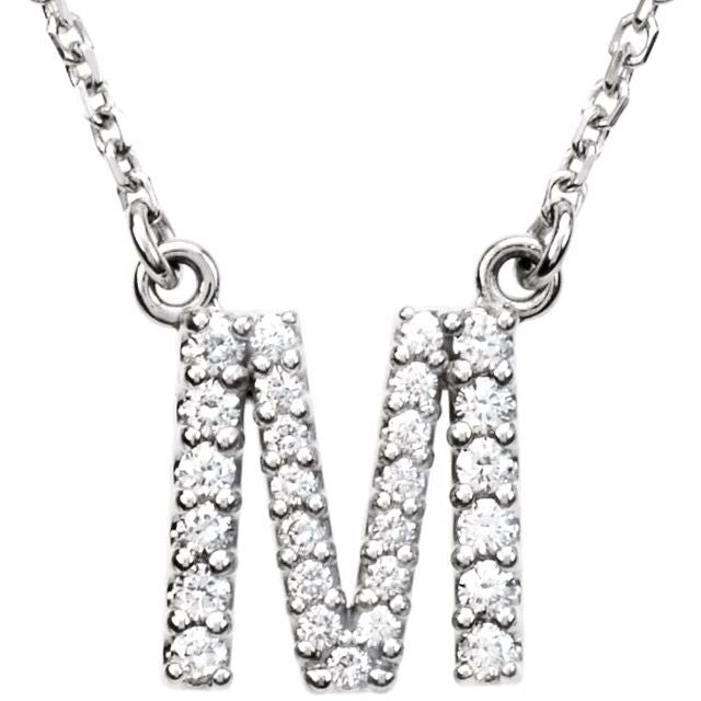 14K White 1/6 CTW Natural Diamond Initial M 16" Necklace