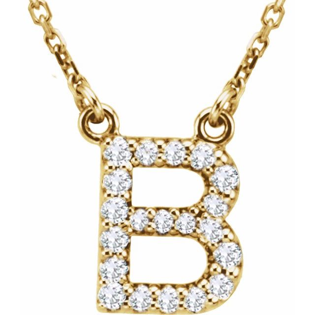 14K Yellow Gold 1/6 CTW Natural Diamond Initial B 16" Necklace - Motek Jewelry