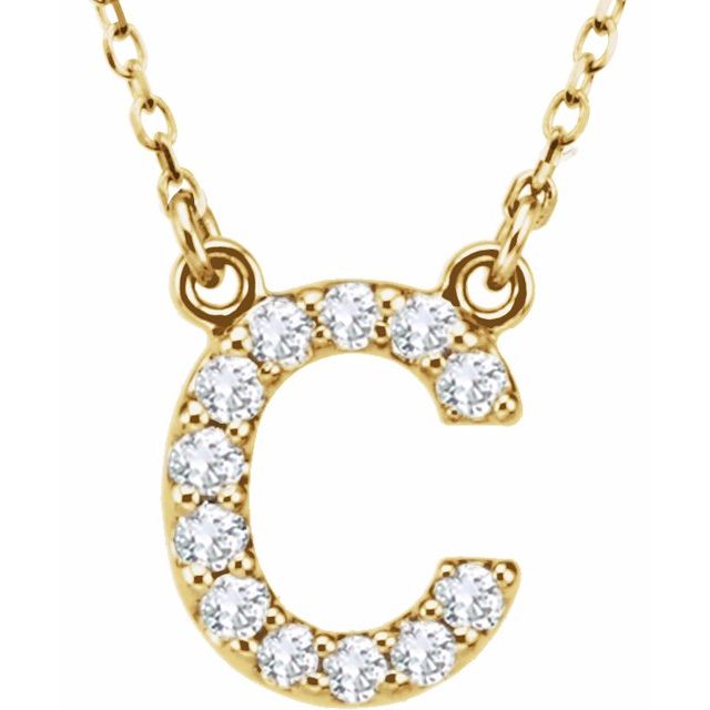 14K Yellow Gold 1/8 CTW Natural Diamond Initial C 16" Necklace - Motek Jewelry