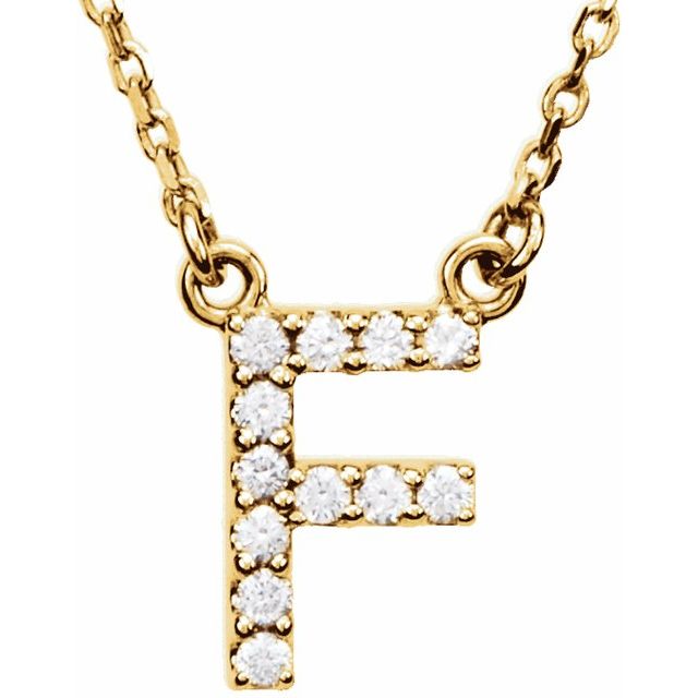14K Yellow Gold 1/8 CTW Natural Diamond Initial F 16" Necklace - Motek Jewelry